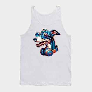 Italian Greyhound Smiling DJ in Vibrant Japanese Art Tank Top